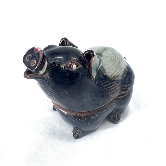 Vintage Ceramic Lidded Pig Candle Figurine Trinket Box - Picture 5 of 9